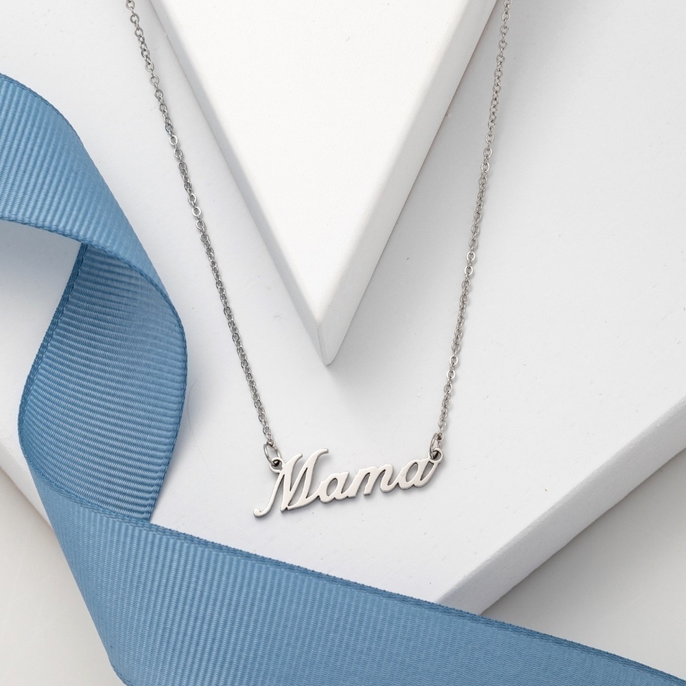 Silvertone MAMA Stainless Steel Necklace